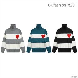Ami High Collar France Fashion Designers Sweaters De Coeur Embroidered a Heart Pattern Turtleneck Knitted for Men Women YACK