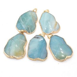 Pendant Necklaces Natural Semi-precious Stone Amazonite Phnom Penh Irregular Charms For Jewellery Making DIY Necklace Accessories 35x53mmPenda