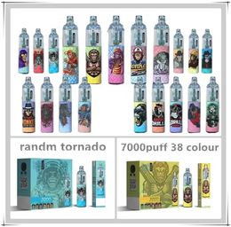 Original RandM Tornado 7000 Puffs Disposable Vape Pen Randm 7000 Puff 7000 E Cigarettes 14ml Pod Mesh Coil 6 Glowing Rechargeable Air-adjustable 2/3/5%