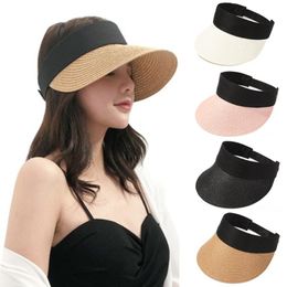 Wide Brim Hats Foldable Portable Beach Hat Sun Roll-up Summer Casual Straw Cap Visors For Women