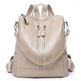 School Bags Soft Leather Women's Backpack Retro Large Capacity Anti-theft Casual Designer Travel Girl Student Bag