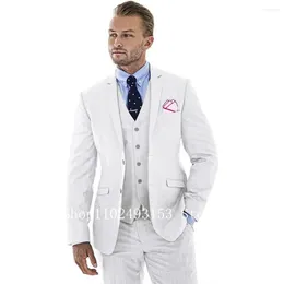 Men's Suits Fashion White Men Slim Fit 3 Pieces Notched Lapel Classic Formal Elegant Groomsmen Wedding Dress Suit Costume Homme