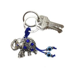 Keychains Lanyards L Lucky Elephant Keychain W/Blue Crystals And Hanging Evil Eye Tassel Sign Of Good Luck Blessing Home Keys Office B Amovk