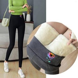 Women's Leggings Velvet Thick Lamb Fleece Women Autumn Winter Sunflower Print High Waist Warm Pants Tights Slim Elastic Thicken