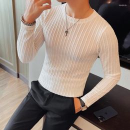 Men's T Shirts 2023 Autumn Winter Striped T-shirt Men Long Sleeve Slim Fit Casual Tee Tops Round Neck Social Streetwear Pullover Clothing