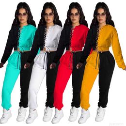 Designers Women sports tracksuits Clothes 2023 autumn Colour matching corns bandage two-piece set jogging suits