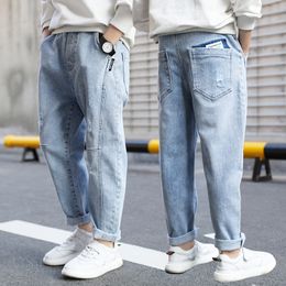 Jeans Boys' Fashion Denim Pants Boys' Casual Full Match Jeans 4-16 Year Old Teenagers Water Wash Jogging Trousers Spring and Autumn Korean Style 230406