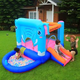Casa de salto inflável com escorregador, combinação de escorregador de piscina inflável e poço de bolinhas para crianças, castelo saltador de salto interno, presentes para brincar ao ar livre, tema de elefante explodido