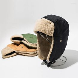 Berets 2023 Winter Caps Cotton Fleece Bomber Hats Men Women Fashion Ear Protection Hat With Earflaps Retro Warm Gorro Ski