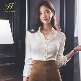 Women's Blouses Shirts H Han Queen Wear to Work Women's Shirt Lapel Simple White Shirt Top Korean Casual Shirt Professional Women Blusa 230406