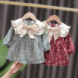Girl Dresses Children Clothing Baby Spring Autumn Dress Fashionable Doll Collar Floral Big Lapel Long Sleeve Princess