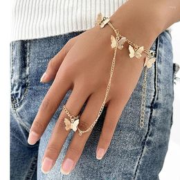 Link Bracelets Aprilwell Vintage Bracelet With Finger Ring Gold Colour Butterfly Wrist Chain For Women Charms Lady Trendy Aesthetic Jewellery