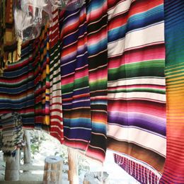 Blankets Mexican Serape Blanket Travel Striped Rainbow Beach Mat with Tassel for Beds Outdoor Picnic Sofa Cover Cotton Fleece 230406