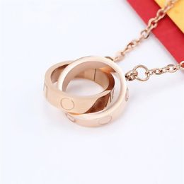 Luxury Fashion Necklace Designer Jewellery party double rings diamond pendant Rose Gold necklaces for women fancy dress long chain j288D
