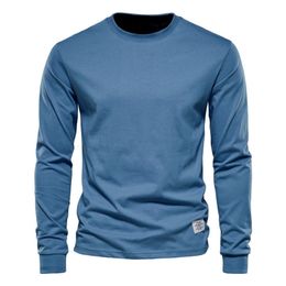 Men's T-Shirts AIOPESON Solid Color Cotton T Shirt Men Casual O-neck Long Sleeved Mens Tshirts Spring Autumn High Quality Basic T-shirt Male 230406