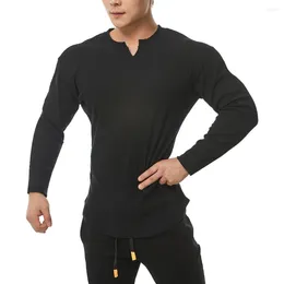 Men's T Shirts T-shirts Men Long Sleeve Basic Tops Clothing Small V-Neck Black White Casual Relaxed Slim Breathable Comfortable Tees