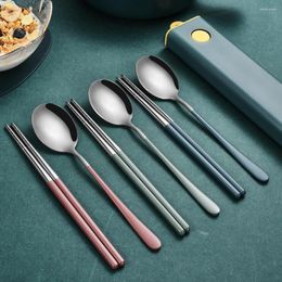 Dinnerware Sets 1 Set Cutlery Stainless Steel Mirror Polished Kit Rust-proof Anti-slip Reusable Chopsticks Spoon For Outdoor