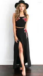 Work Dresses Summer Women Two Pieces Set Embroidery Sling Top Long Skirt Sexy Sleevelesss Beach Clothing