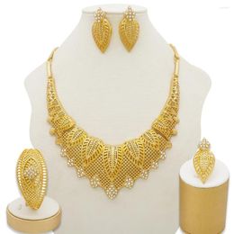 Necklace Earrings Set Dubai Gold Colour Ornament For Women Bracelet Ring African Wedding Wife Gifts Jewelery