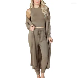 Women's Two Piece Pants Winter Fashion Lounge Set For Women Khaki Lace-Up Casual Female Lingerie With O Neck Pockets Black 3-Piece Home Suit