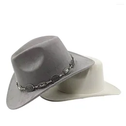 Berets Men's And Women's Curled Cowboy Hat Suede Western Knight Chain Jewellery Velvet Top