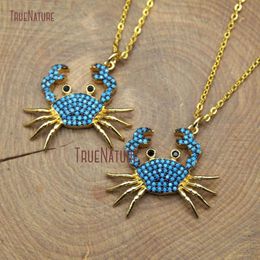 Pendant Necklaces Turquoises Blue Zircon Beads Micro Pave Crab Shape Lovely Charm Necklace Gold Electroplated Long Chains In 18 Inch NM10387
