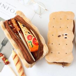 Kawaii Biscuit Pencil Case Bag For Girls Cute Pen Pouch Box Large Capacity Plush Student Back School Supplies Korean Stationery