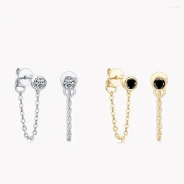 Stud Earrings 925 Sterling Silver 0.2ct Moissanite Line Iced D/Black VVS1 Round Tassel Women 14K Gold Pass