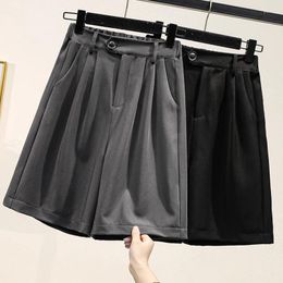 Women's Pants Pleated Soft Woman Suit Female Shorts Calf Length Elastic Back Waist Casual Mujer Pantalones Summer Grey Fat Girl