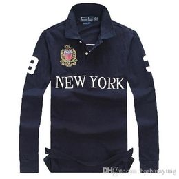 High quality Men's Polos embroidery City custom fit long sleeve t shirt 100% Cotton NAVY blue Red green XL XXL tee 4XL 5XL313A