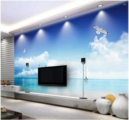 Wallpapers Custom Po Wallpaper 3d For Walls 3 D Blue Sky White Clouds Beach Scenery Mural TV Background Wall Paper Home Decor