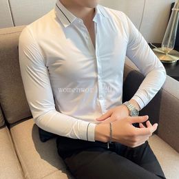 Korean Long Sleeve Embroidery Shirts Men Clothing 2023 Autumn Simple Slim Fit Business Casual Dress Shirts Office Social Blouse