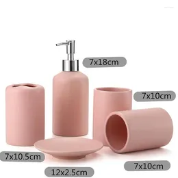 Bath Accessory Set 5pcs Ceramic Bathroom Accessories Pink Wash Tools Baby Bottle Mouthwash Cup Soap Toothbrush Holder Household Items