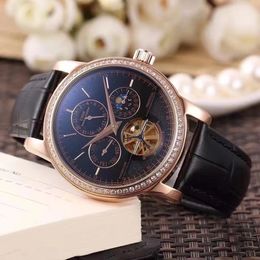 42mm High Quality Mens Automatic Watch Mechanical Sapphire Moon Phase Diamonds Bezel Rose Gold Black Blue Leather Tourbillion 123