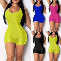 Women's Jumpsuits Hirigin Women Sleeveless U-Neck Solid Bodycon Playsuit One-piece Clubwear Sport Short Jumpsuit Romper Leotard Trousers & R