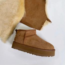 Motorcycle Apparel Warm Women's Thick-soled Boots Real Sheepskin Wool Warmer Ladies Heightening Shoes Platform Snow