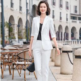 Women's Two Piece Pants Plus Size 5XL Summer Formal Uniform Designs Business Suits For Women Career Interview OL Styles Professional Blazers