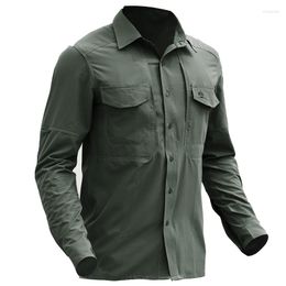 Men's Casual Shirts Solid Colour Lightweight Military Multi Pockets Shirt Men Breathable Quick Dry Army Tactical Spring Summer Stretch