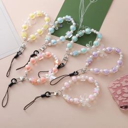 Sweet Bowknot Beads Lanyard Phone Chain Universal Acrylic Beaded Anti-drop Phone Rope Phone Case Hanging Ornaments Decorations