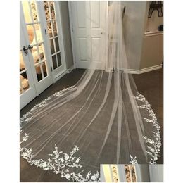 Bridal Veils Long Veil Lace Appliqued Cathedral Length White Ivory Wedding Bride Hair With Comb Arrival Drop Delivery Party Events A Dhqs1