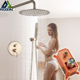 Bathroom Shower Sets Brushed Golden Faucet Set Single Handle Rainfall Mixer Tap Embedded Box Valve 8/10/12/16" Head