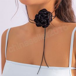 Elegant Sweet Big Rose Flower Clavicle Chain Necklace for Women Korean Fashion Adjustable Rope Choker Jewelry