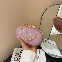 Evening Bags Cute Pink Small Handbag Fashion Glitter Diamond Wedding For Women Dinner Prom Party Clutch Chain Shoulder Bag Purse