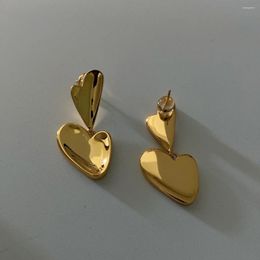 Stud Earrings Patchwork Finish Abstract Double Heart Pendant