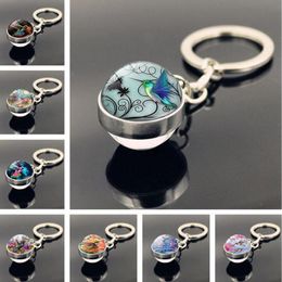 Keychains WG 1pc Hummingbird Keychain Pendant Cabochon Double-sided Crystal Glass Ball Animal Birds & Keyrings For Women Jewellery