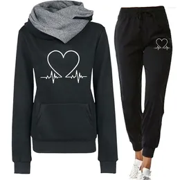 Women's Two Piece Pants Woman Tracksuit Set Winter Warm Hooded Pullovers Sweatshirts Female Jogging Tops Or Black Casual Clothing Sports