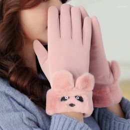 Five Fingers Gloves Women's Autumn Winter Cute Furry Warm Mitts Full Finger Mittens Women Outdoor Sport Female Screen ST0811