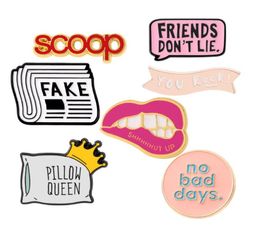 Pins Brooches Funny Letters Inspiration No Bad Days YOU ROCK Enamel Pins Red Lips Mouth SHUT UP Badge Christmas Gifts For Men Wome2026198