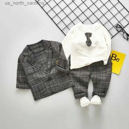 Clothing Sets New Autumn Boys Cotton Clothes Kids Full Sleeve Gentleman Tie Lapel Shirt 3pcs Suits Toddler Clothing Sets Baby Tracksuits SET