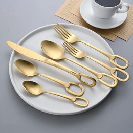 Dinnerware Sets 1Piece Luxury Tableware Stainless Steel Knife Fork Spoon Cutlery Handle Hangable Design Customizable Logo Set